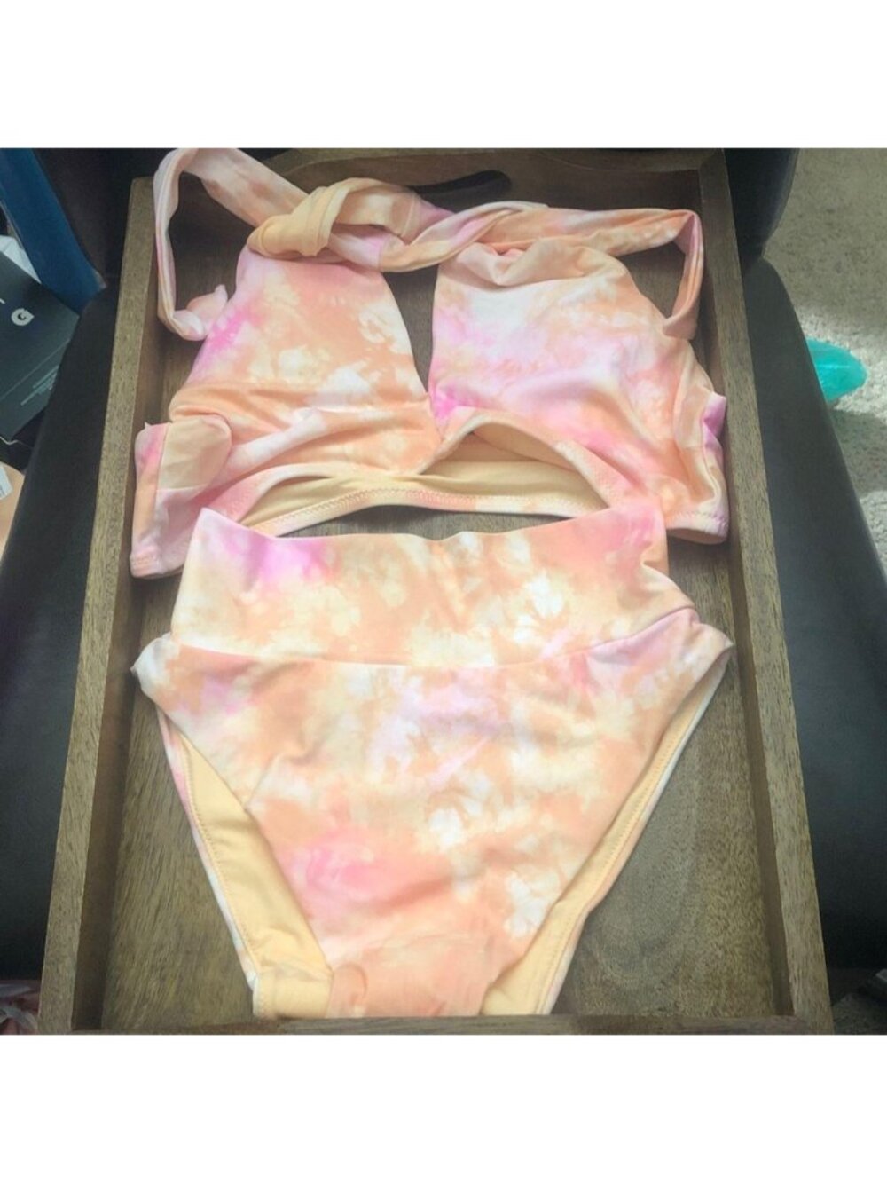 aerie Tie-Dye Peach Pink High-Waist Bikini